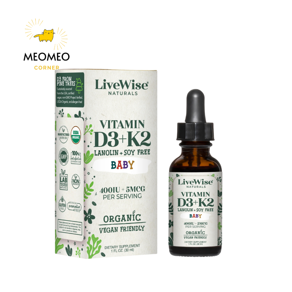 Vitamin D3+K2 D3K2 Livewise / OMEGA 3-DHA Livewise / D3 tinh khiết, D3 thuần cho bé