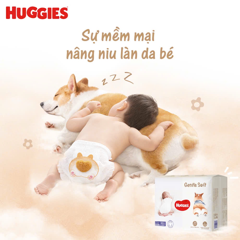 Tã / bỉm quần Huggies Gentle Soft - Corgi M54 / L40 / XL34 / XXL22 miếng mềm mại