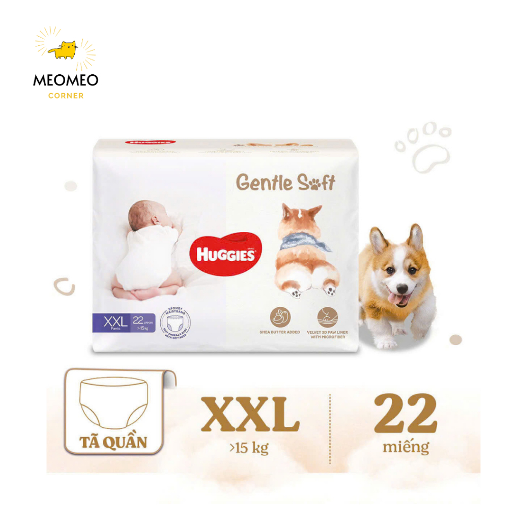 Tã / bỉm quần Huggies Gentle Soft - Corgi M54 / L40 / XL34 / XXL22 miếng mềm mại
