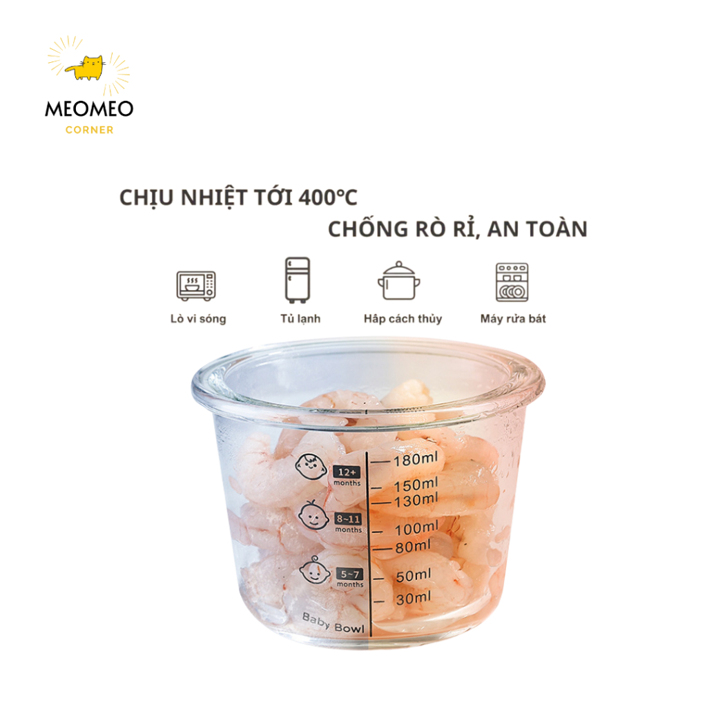 Hộp Trữ Thức Ăn Dặm Cho Bé, Hộp Trữ Đông Baby Bowl Chất Liệu Thủy Tinh Cao Cấp 180ml
