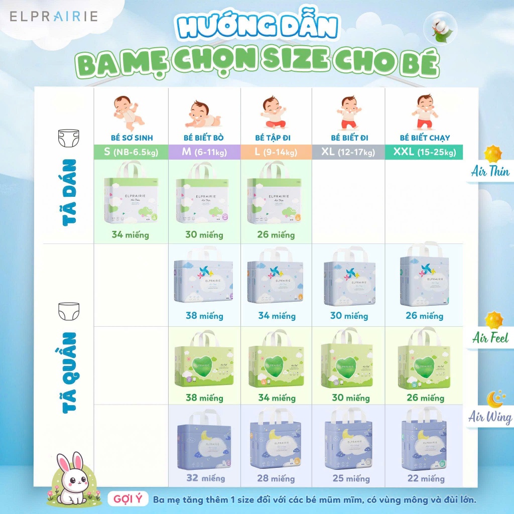 Tã/bỉm ELPRAIRE Hàn Quốc dán/quần đủ size