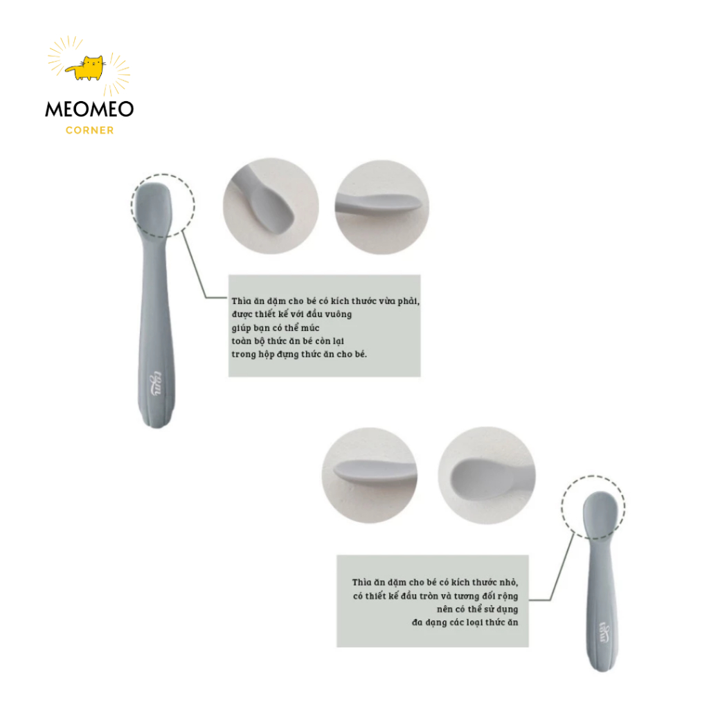 Bộ Thìa 2 Chiếc Ngắn Và Dài TGM Silicone Có Hộp Đựng Cho Bé Tập Ăn Dặm