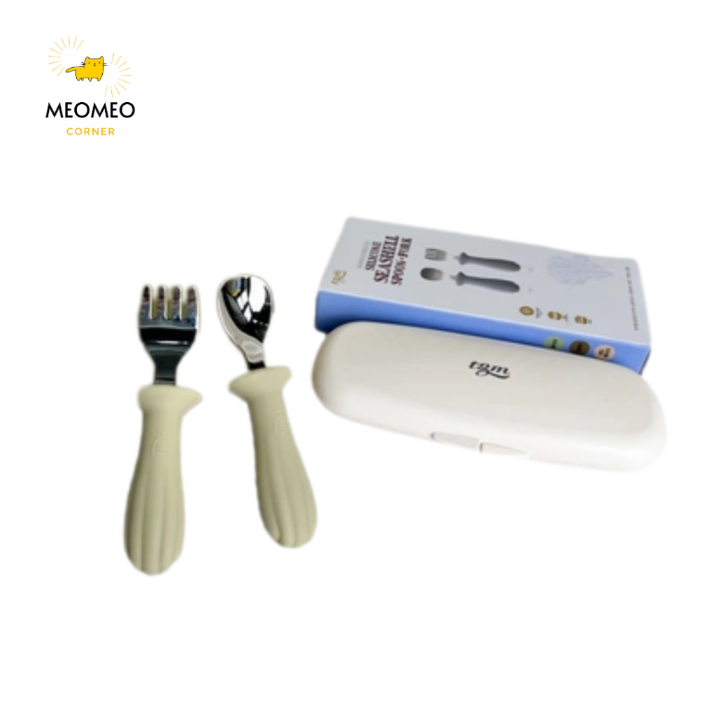 Set Thìa Dĩa Ăn Dặm TGM Silicone SPOON & FORK Hình Con Sò Cho Bé