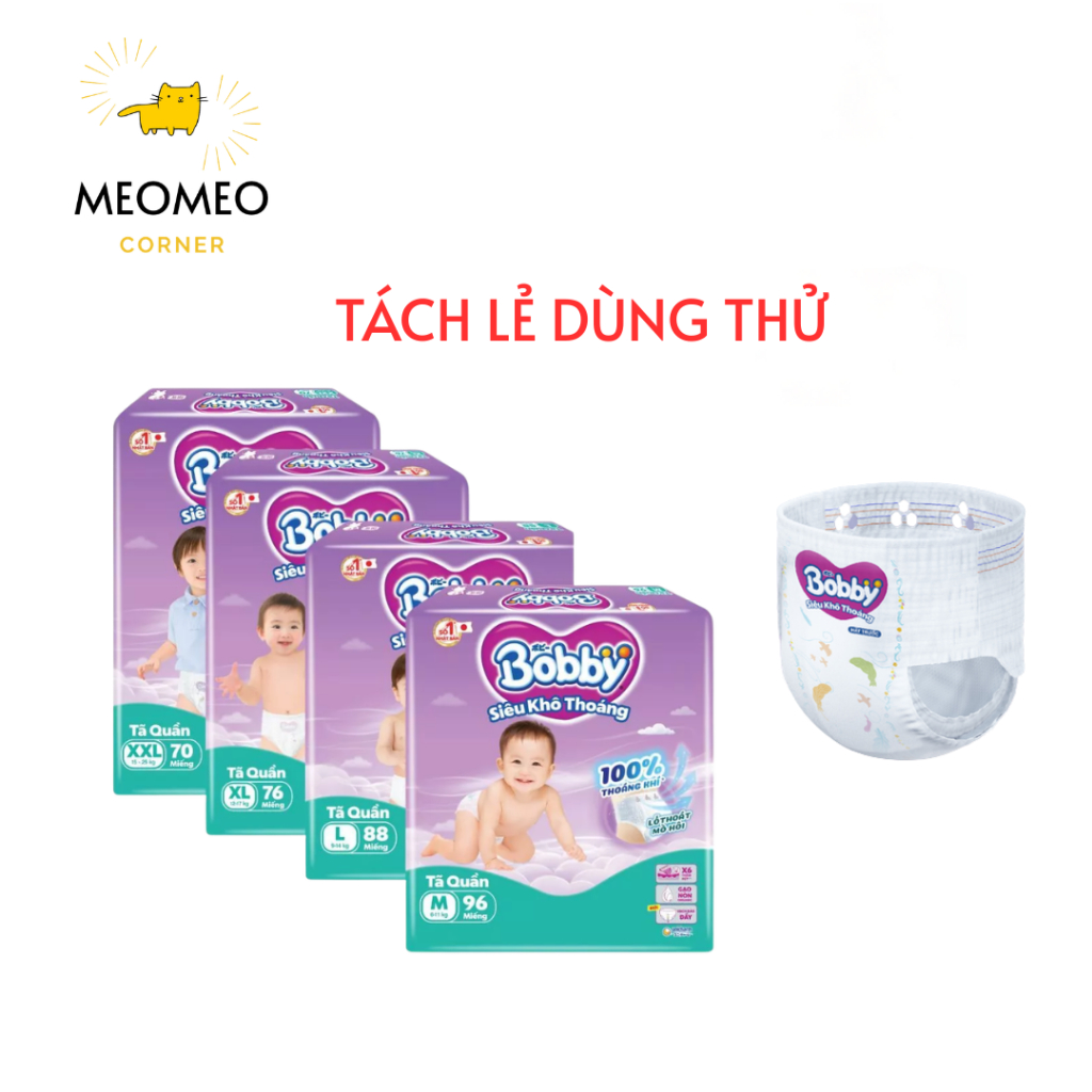 [Miếng lẻ] Tã / bỉm quần Ultra+ Bobby Gạo Non M, L, XL, XXL