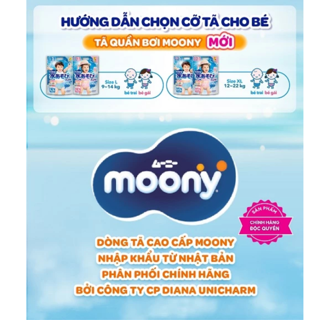 Tã/Bỉm Quần Đi Bơi Moony bé trai/bé gái size L3/XL3 -(mẫu ngẫu nhiên)