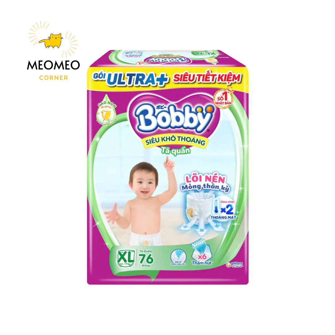 Tã / bỉm quần Mở Một Bên Bobby thiết kế dễ mặc cho bé sơ sinh NB-S / Bỉm quần siêu khô thoáng Bobby Ultra+ Gạo Non M L XL XXL