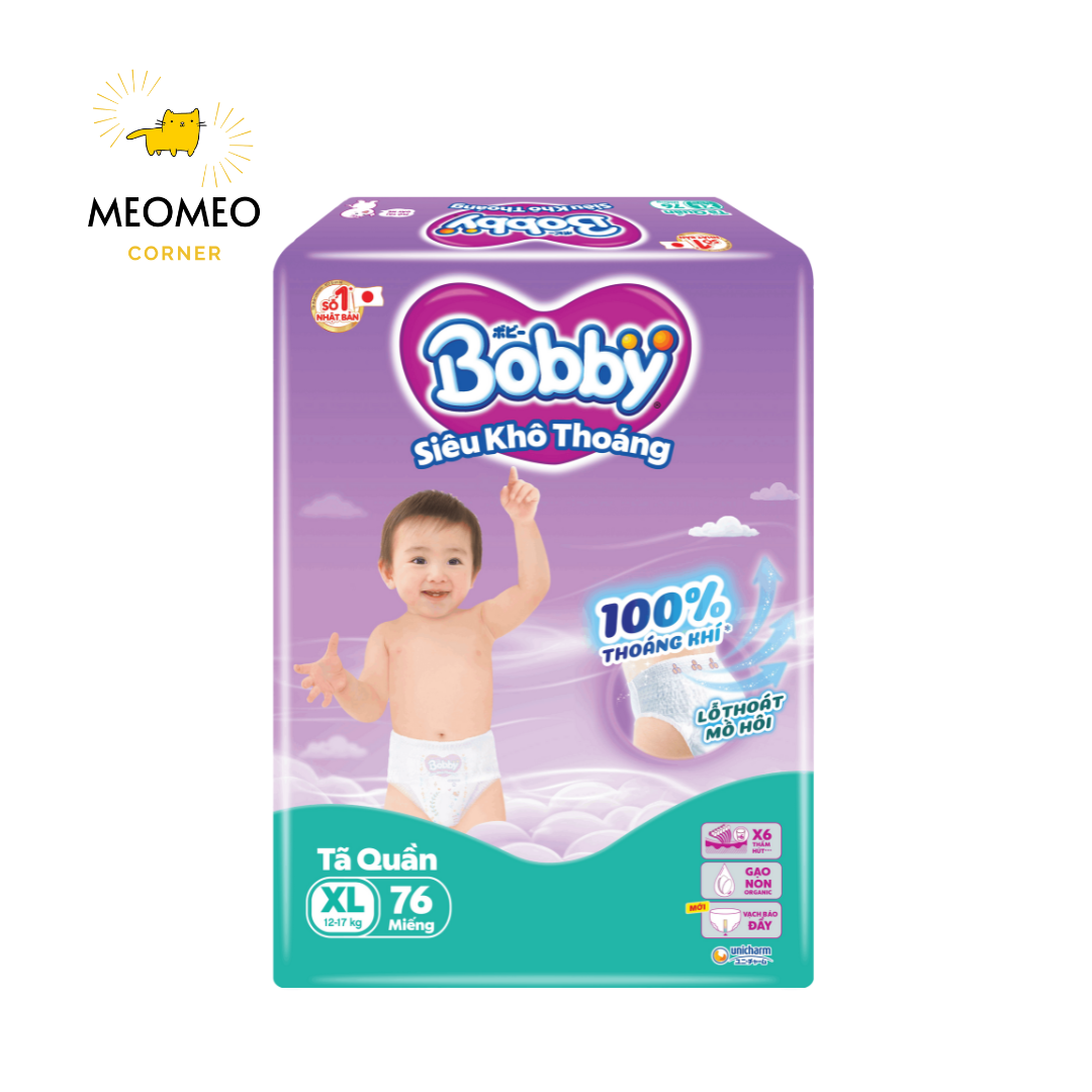 Tã / Bỉm quần siêu khô thoáng Bobby Ultra+ Gạo Non M / L / XL / XXL