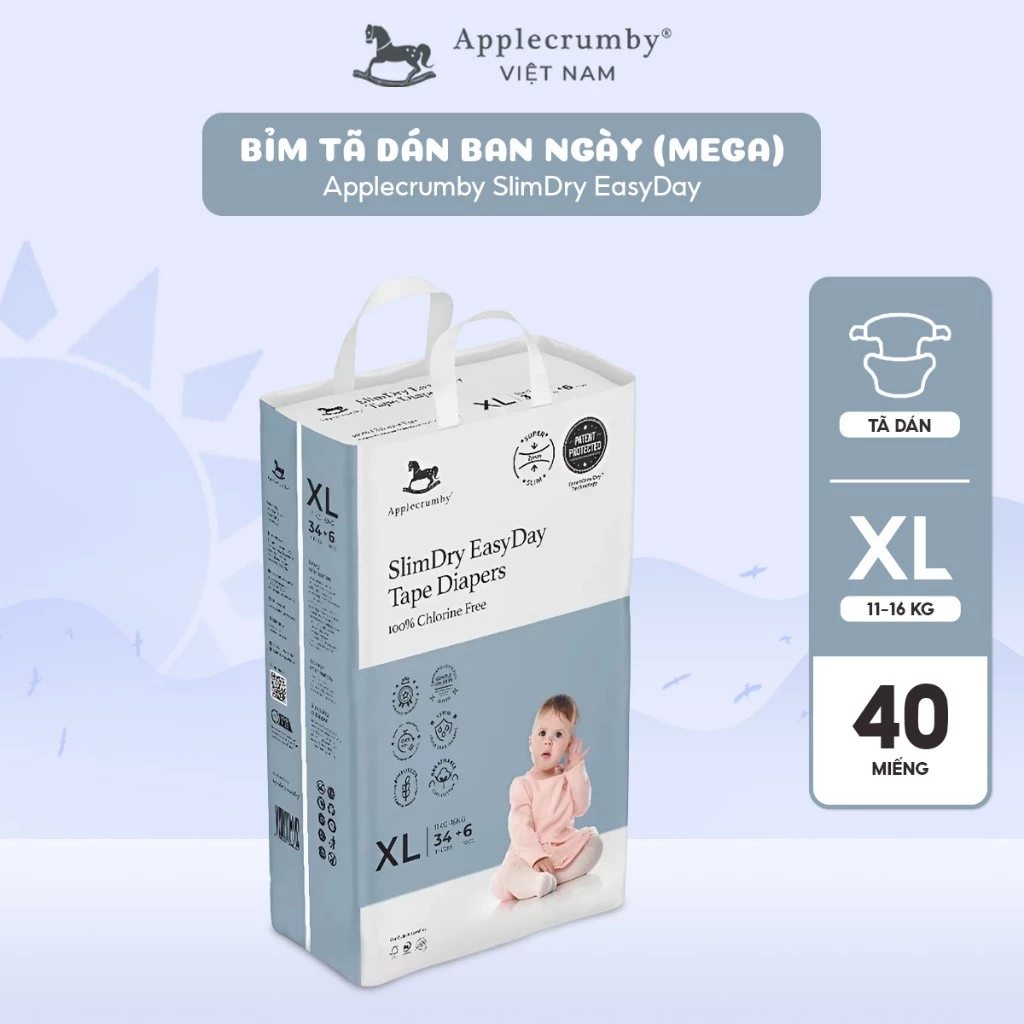 [ Miếng lẻ ]Tã / bỉm dán, quần Applecrumby Overnight ban đêm / ban ngày cho bé