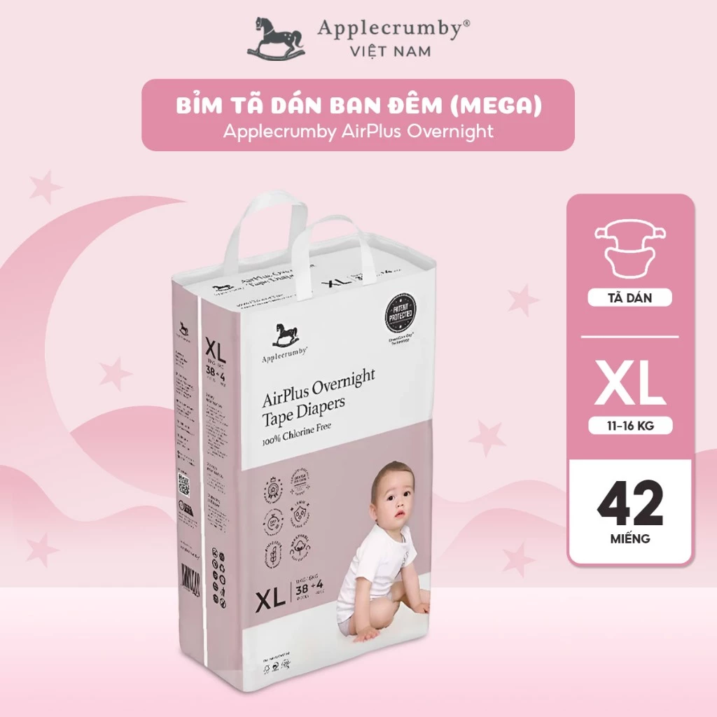 [ Miếng lẻ ]Tã / bỉm dán, quần Applecrumby Overnight ban đêm / ban ngày cho bé