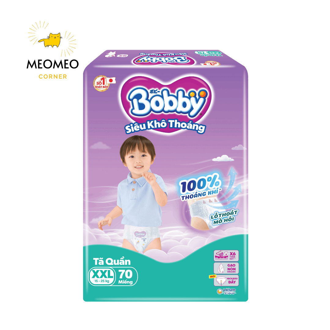 Tã / Bỉm quần siêu khô thoáng Bobby Ultra+ Gạo Non M / L / XL / XXL