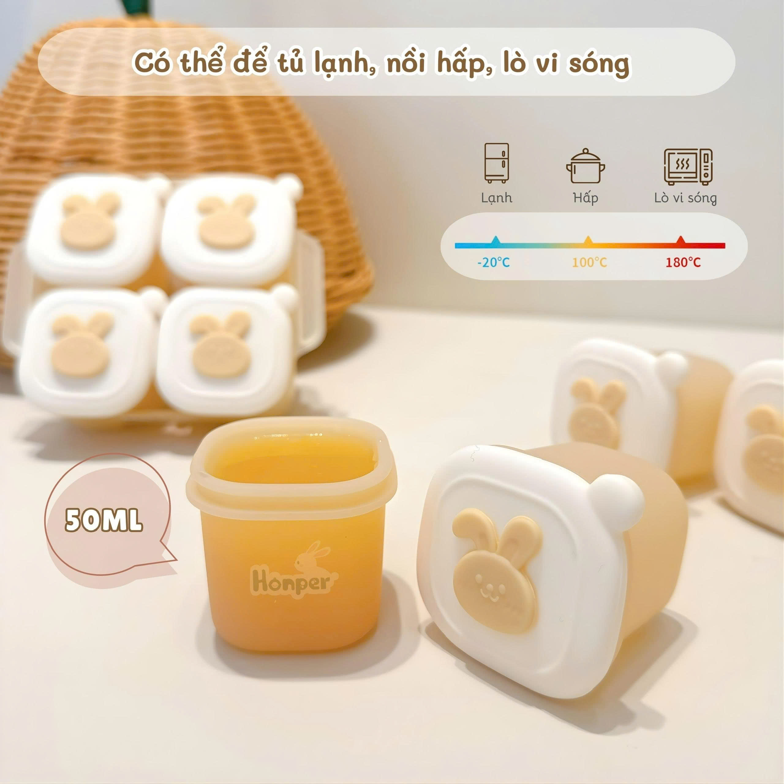 Set 4 hộp trữ đông silicone Honper 50ml