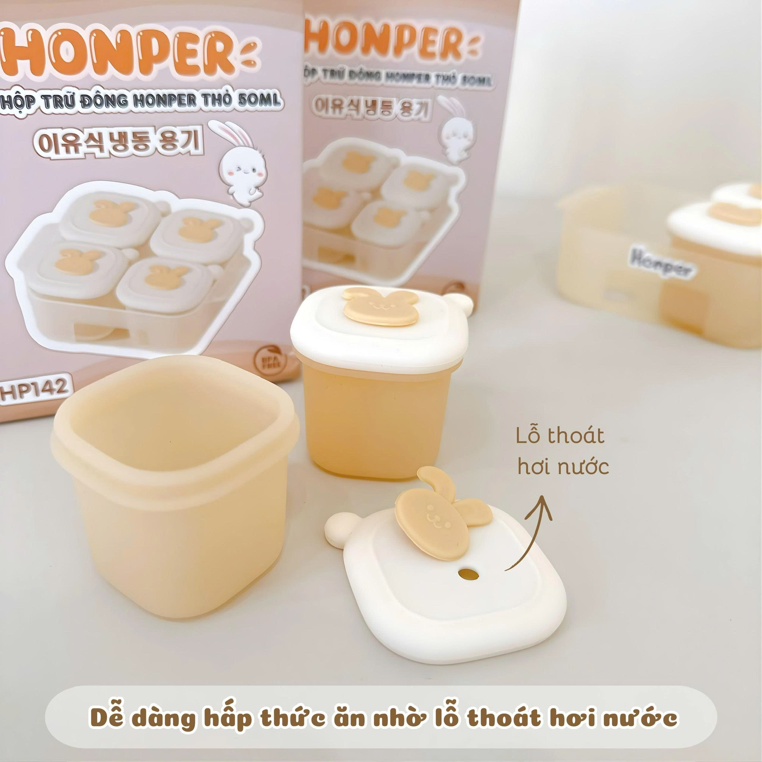 Set 4 hộp trữ đông silicone Honper 50ml