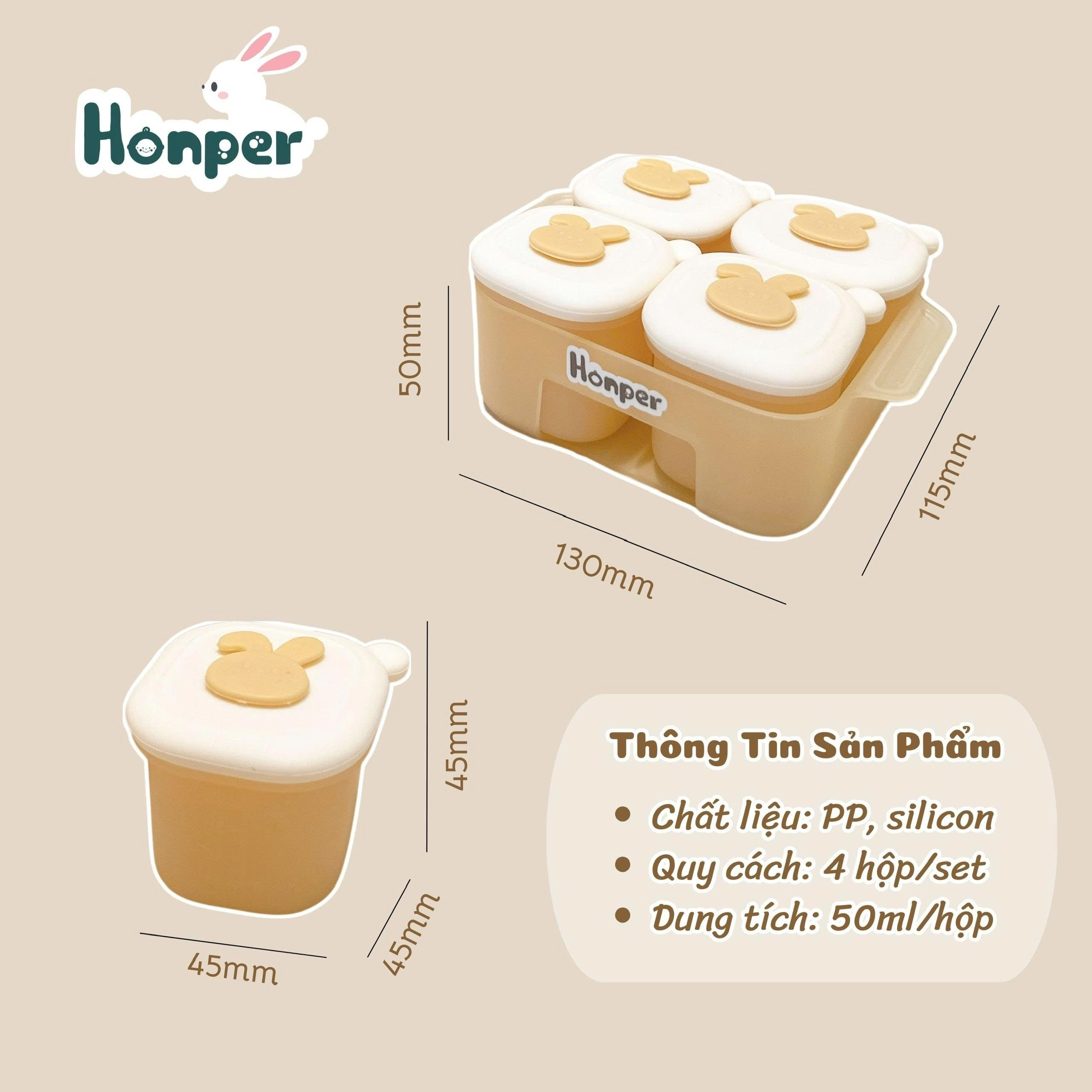 Set 4 hộp trữ đông silicone Honper 50ml