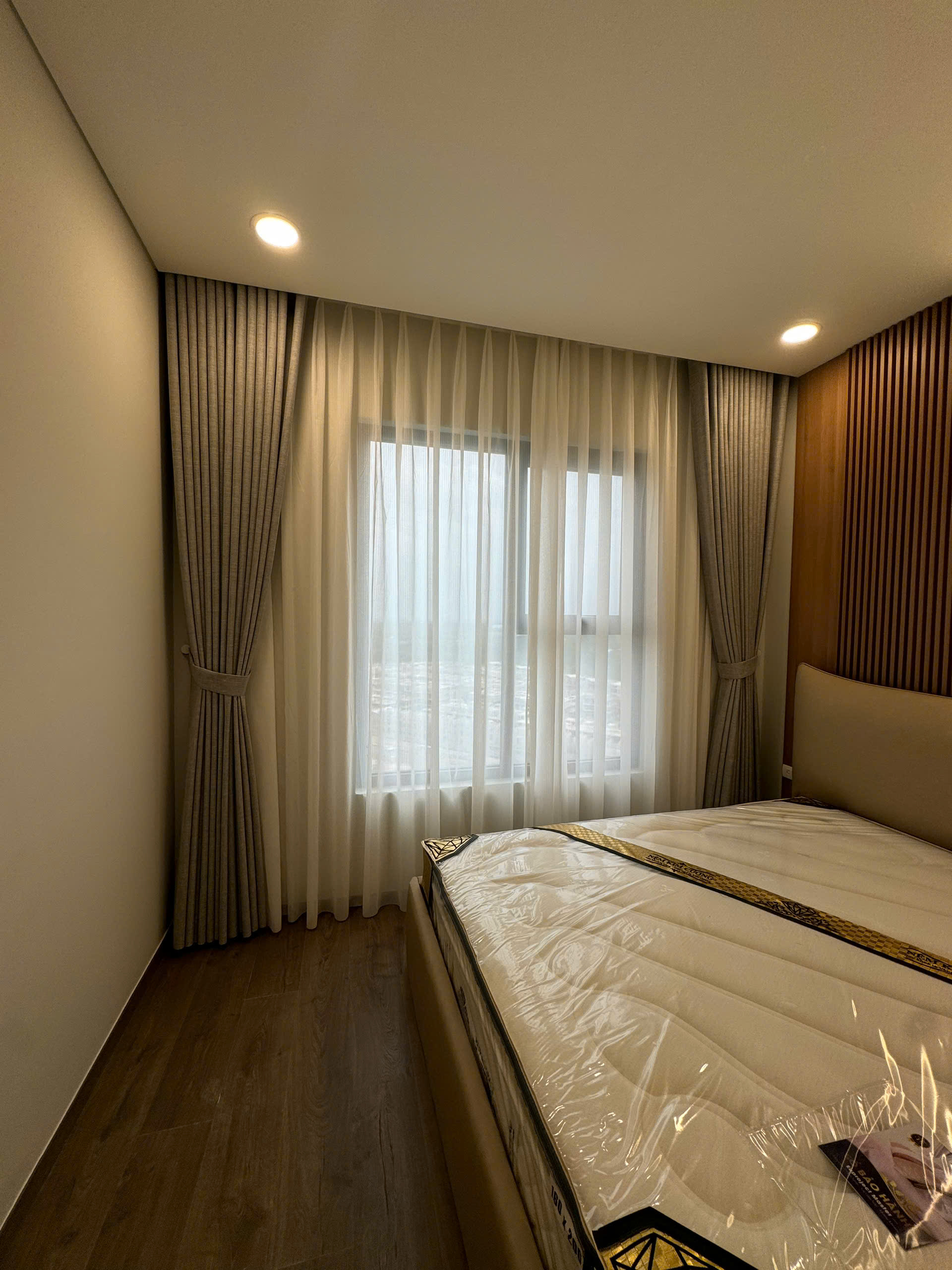 Rèm Vải Bố 2 Lớp Màu Ghi + Voal trắng