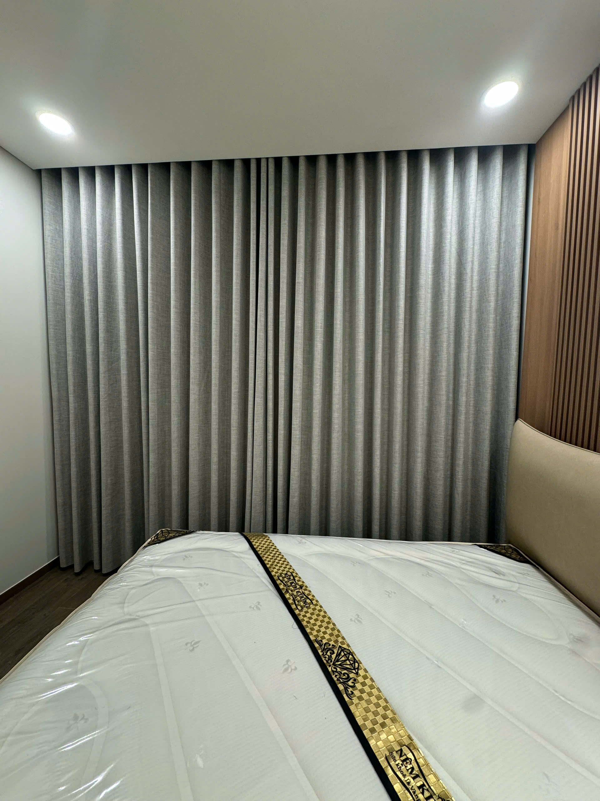 Rèm Vải Bố 2 Lớp Màu Ghi + Voal trắng