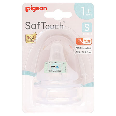 QT Bộ 2 núm ti Pigeon siêu mềm Plus WN3 cổ rộng