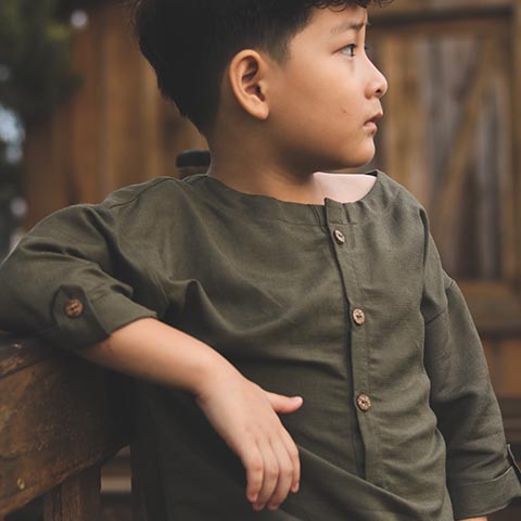 Áo dài tay bé trai vải Linen