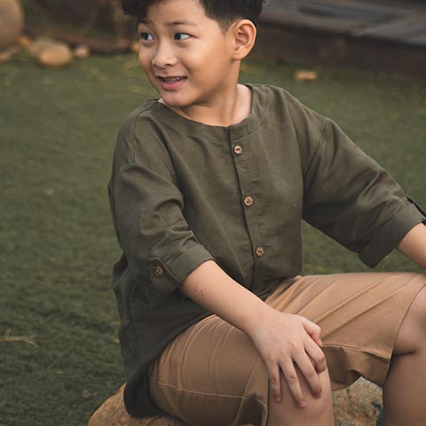 Áo dài tay bé trai vải Linen