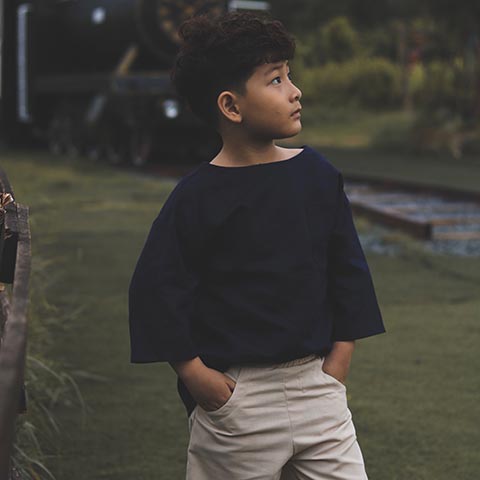 Áo dài tay bé trai vải Linen