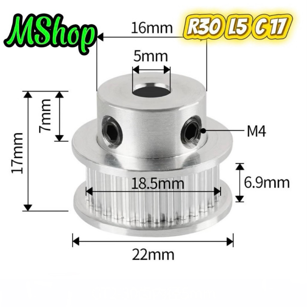 Puly - Bánh răng GT2 bản 6mm dành cho máy in 3D, CNC