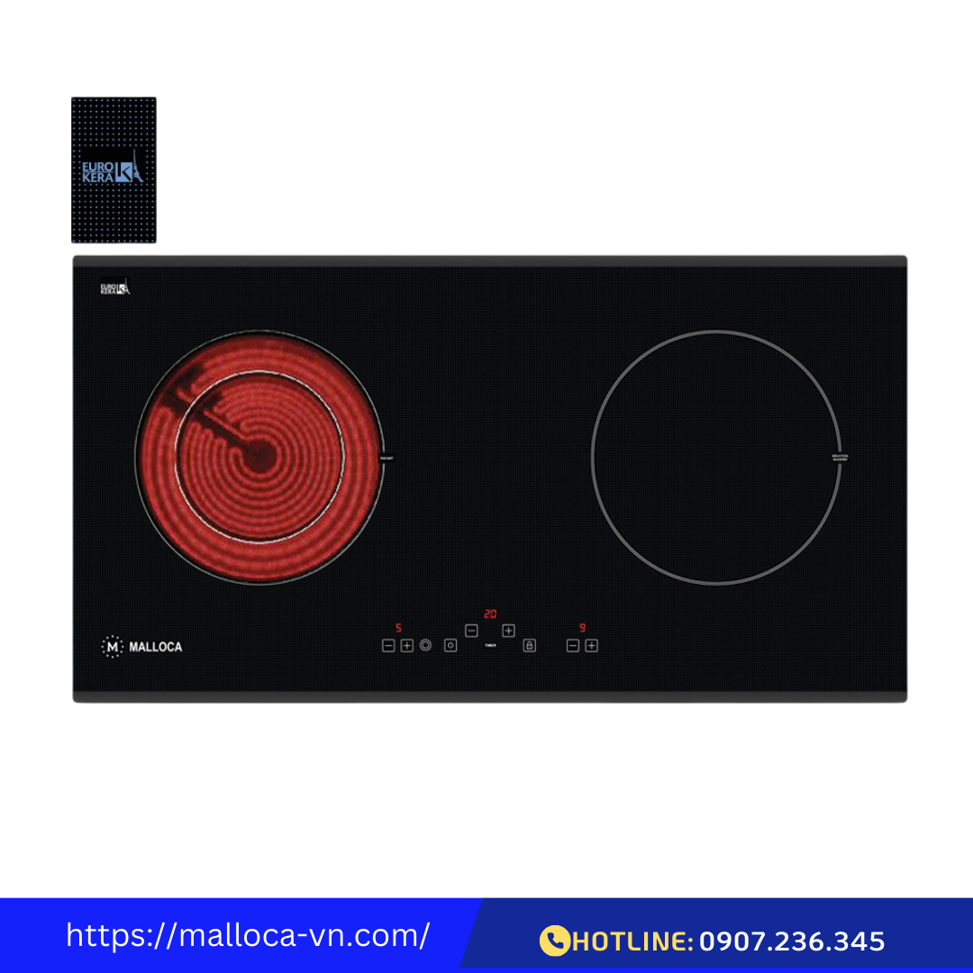 Bếp kính âm 1 điện 1 từ Malloca MH-02IR SB