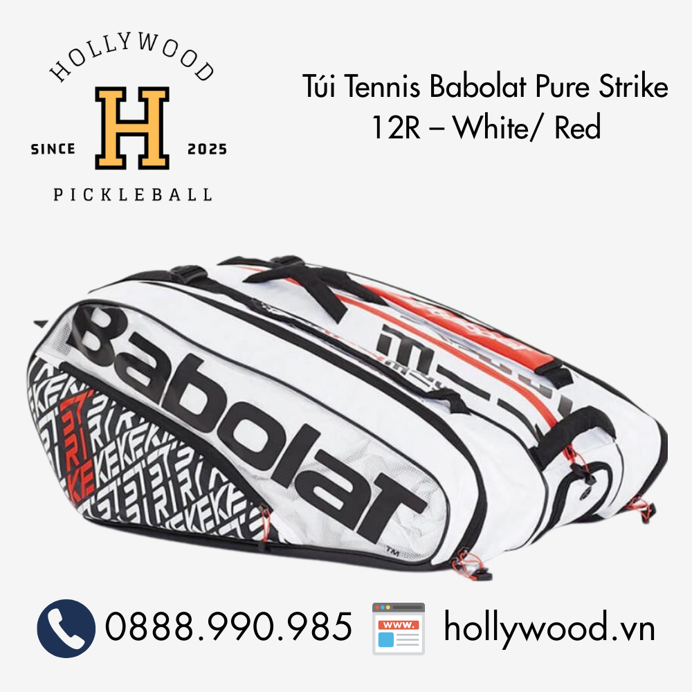 Túi Tennis Babolat Pure Strike 12R – White/ Red