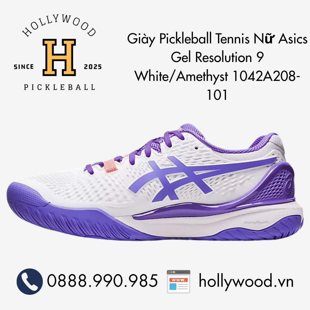 Giày Tennis Pickleball Nữ Asics Gel Resolution 9 White/Amethyst 1042A208-101