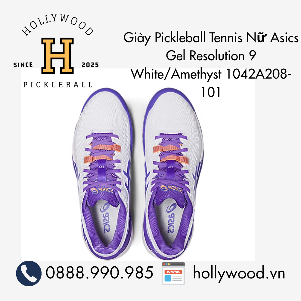 Giày Tennis Pickleball Nữ Asics Gel Resolution 9 White/Amethyst 1042A208-101