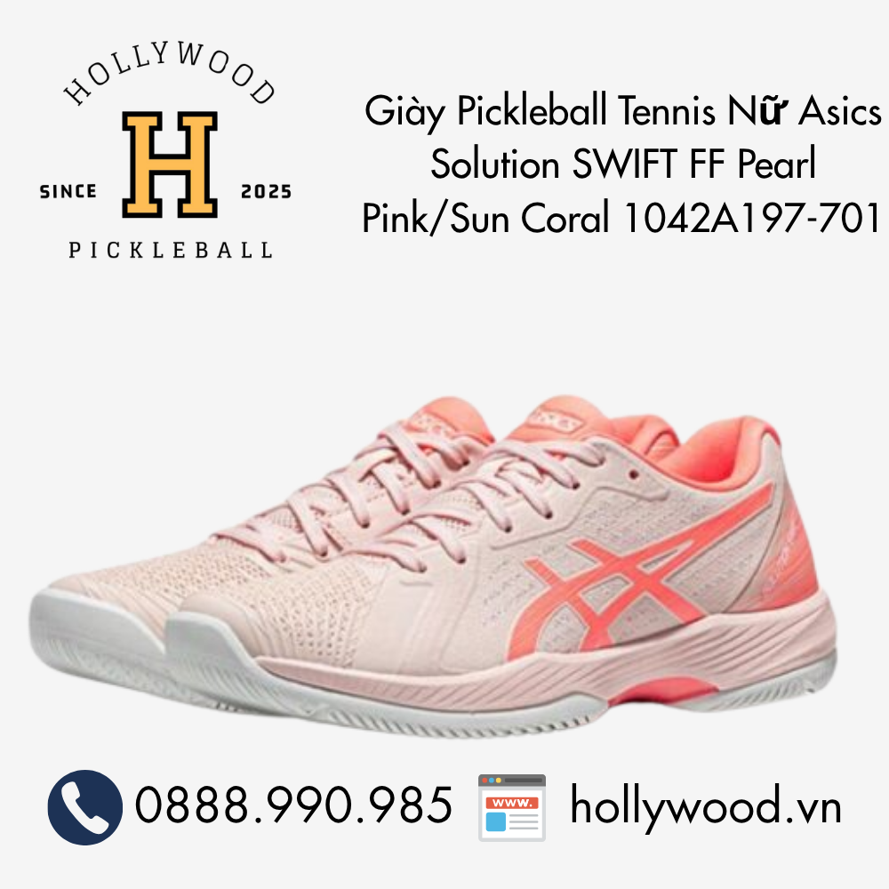 Giày Tennis Pickleball Nữ Asics Solution SWIFT FF Pearl Pink/Sun Coral 1042A197-701