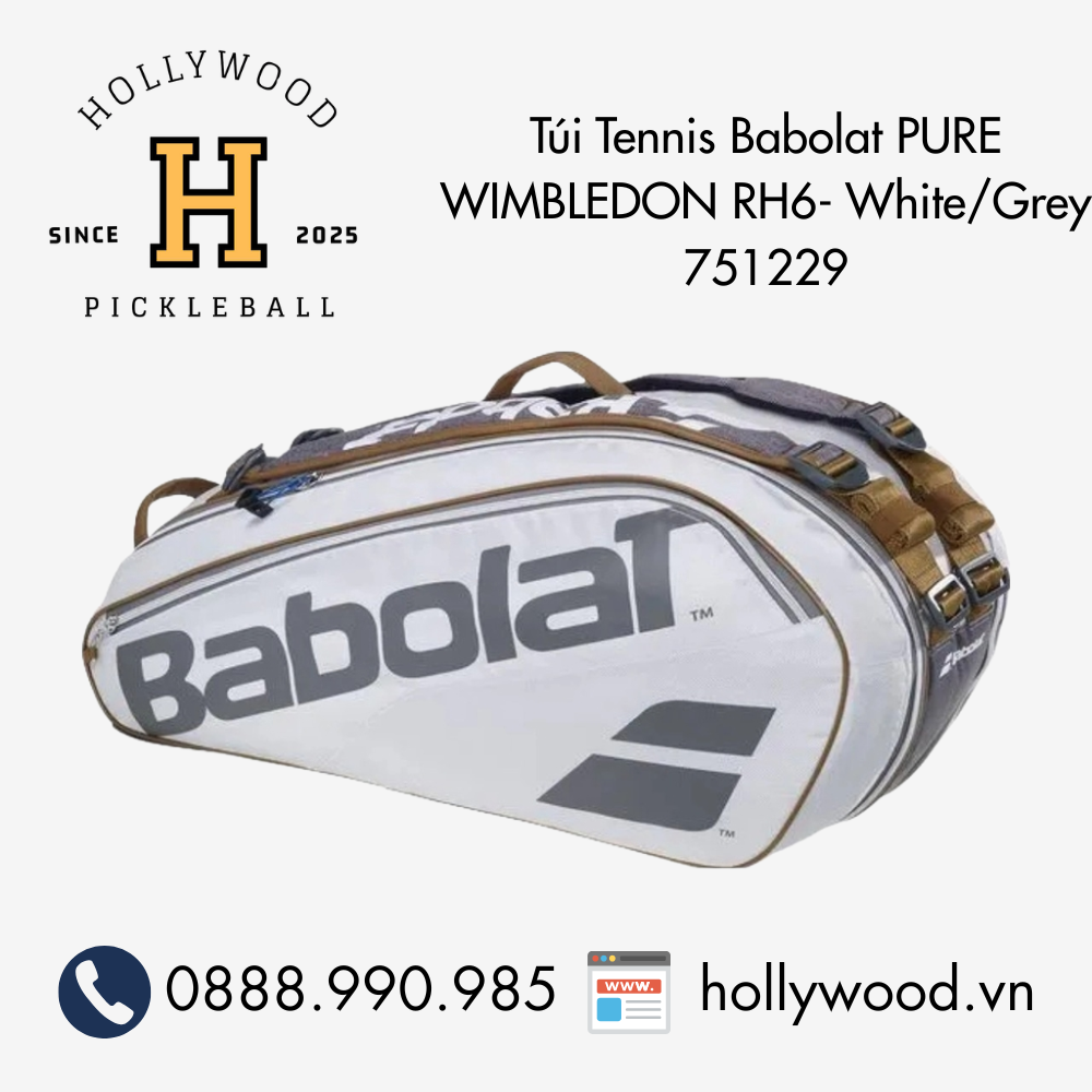 Túi Tennis Babolat PURE WIMBLEDON RH6- White/Grey 751229