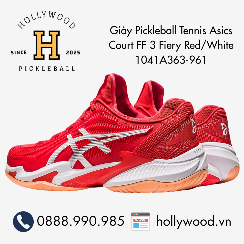 Giày Tennis Pickleball Asics Court FF 3 Fiery Red/White 1041A363-961