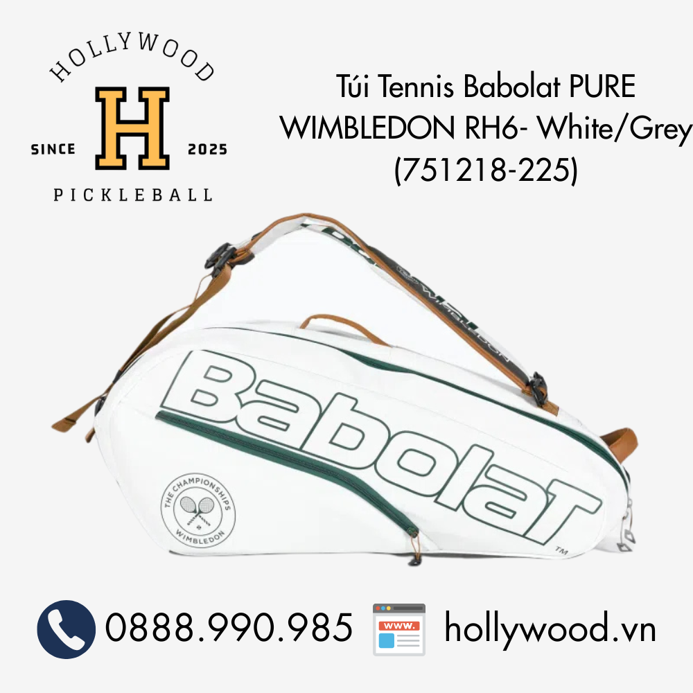 Túi Tennis Babolat PURE WIMBLEDON RH6- White/Grey (751218-225)