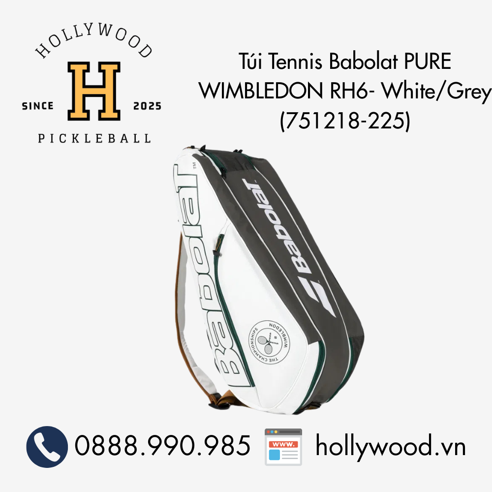 Túi Tennis Babolat PURE WIMBLEDON RH6- White/Grey (751218-225)