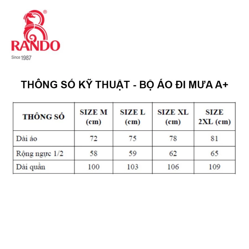 Bộ áo mưa Rando A+ Size XL