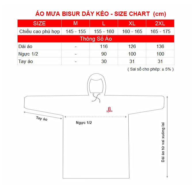 Áo mưa PC Bisur dây kéo