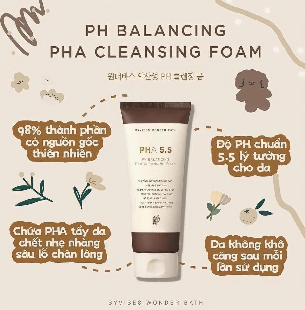 Sữa rửa mặt Byvibes Wonder Bath PH Balancing PHA 5.5 Cleansing Foam 150ml