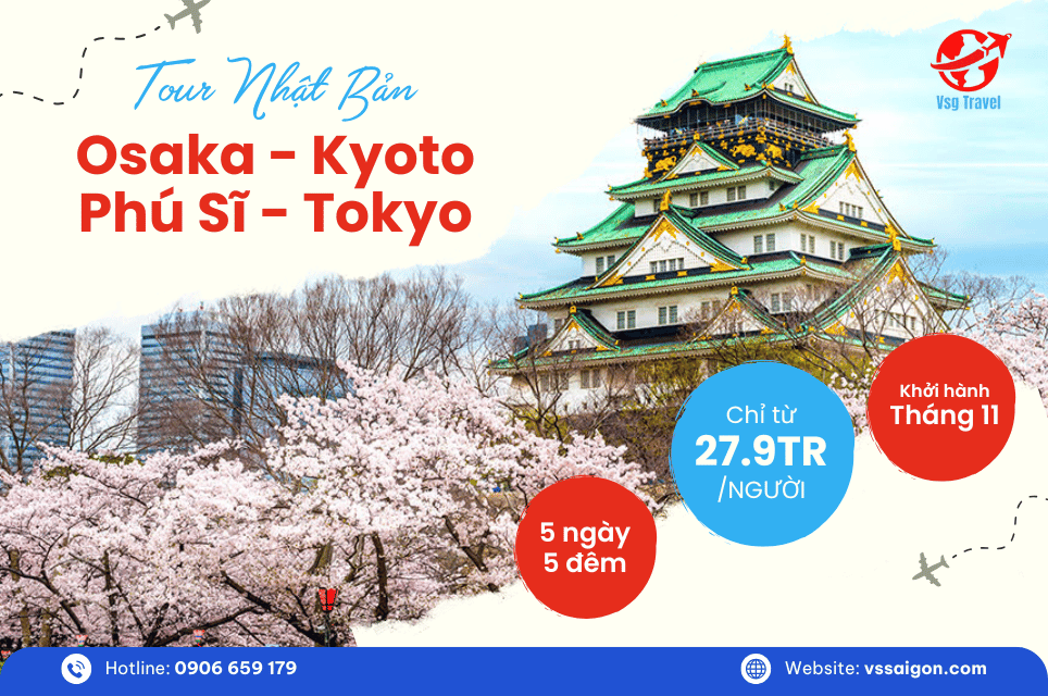 Du lịch Nhật Bản: Tour Osaka - Kyoto - Phú Sĩ - Tokyo 5 Ngày 5 Đêm từ Tp. HCM