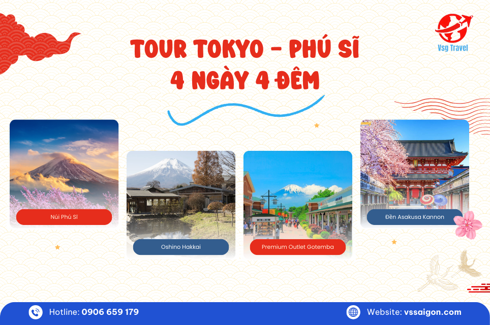 Du lịch Nhật Bản: Tour Tokyo - Phú Sĩ 4 Ngày 4 Đêm từ Tp. Hồ Chí Minh