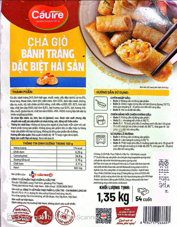Chả Giò Bánh Tráng Đặc Biệt Hải Sản Cầu Tre gói 1,35kg