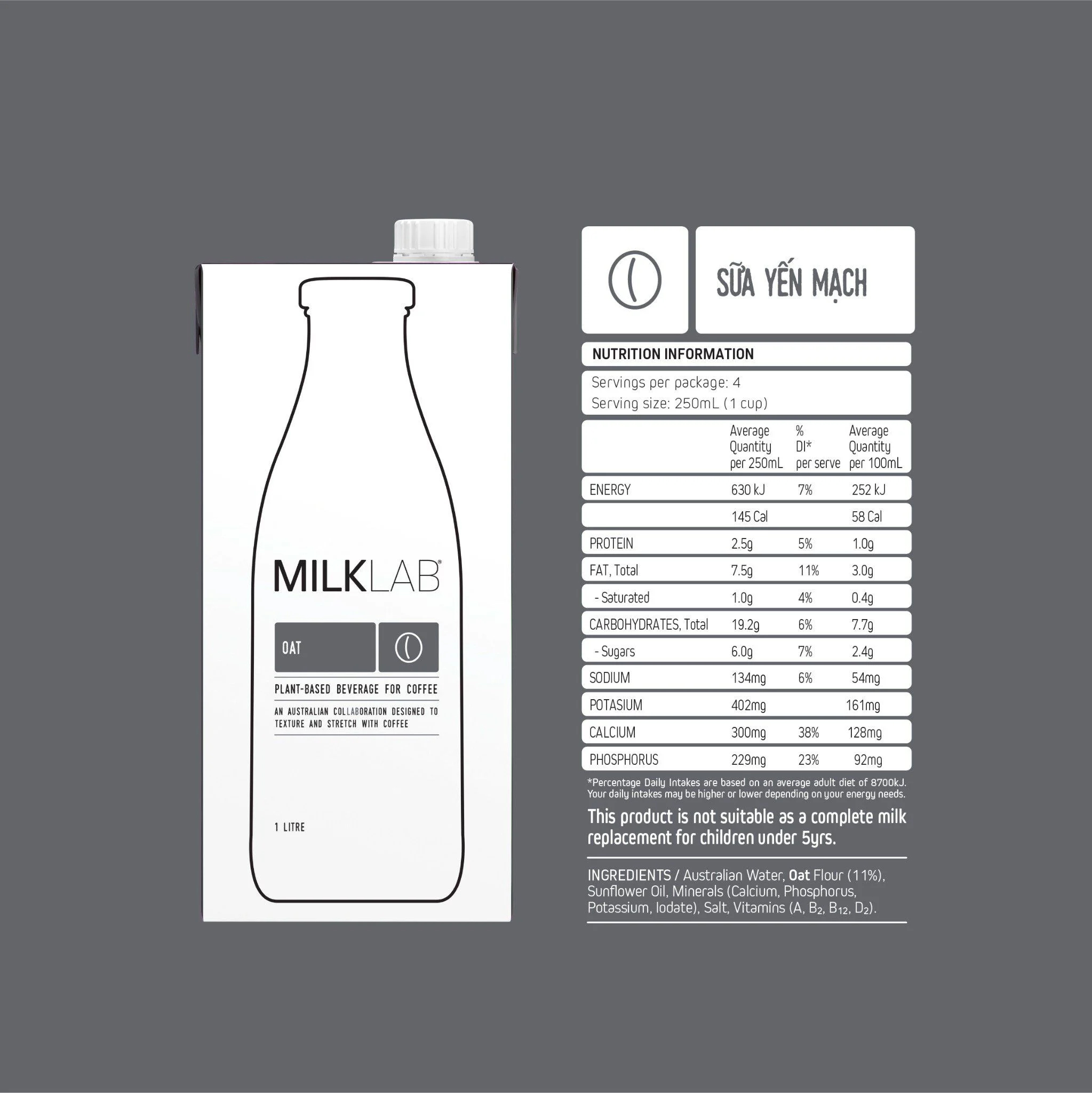 Sữa tươi MilkLab vị yến mạch hộp 1L (Thùng 8 hộp x 1L)