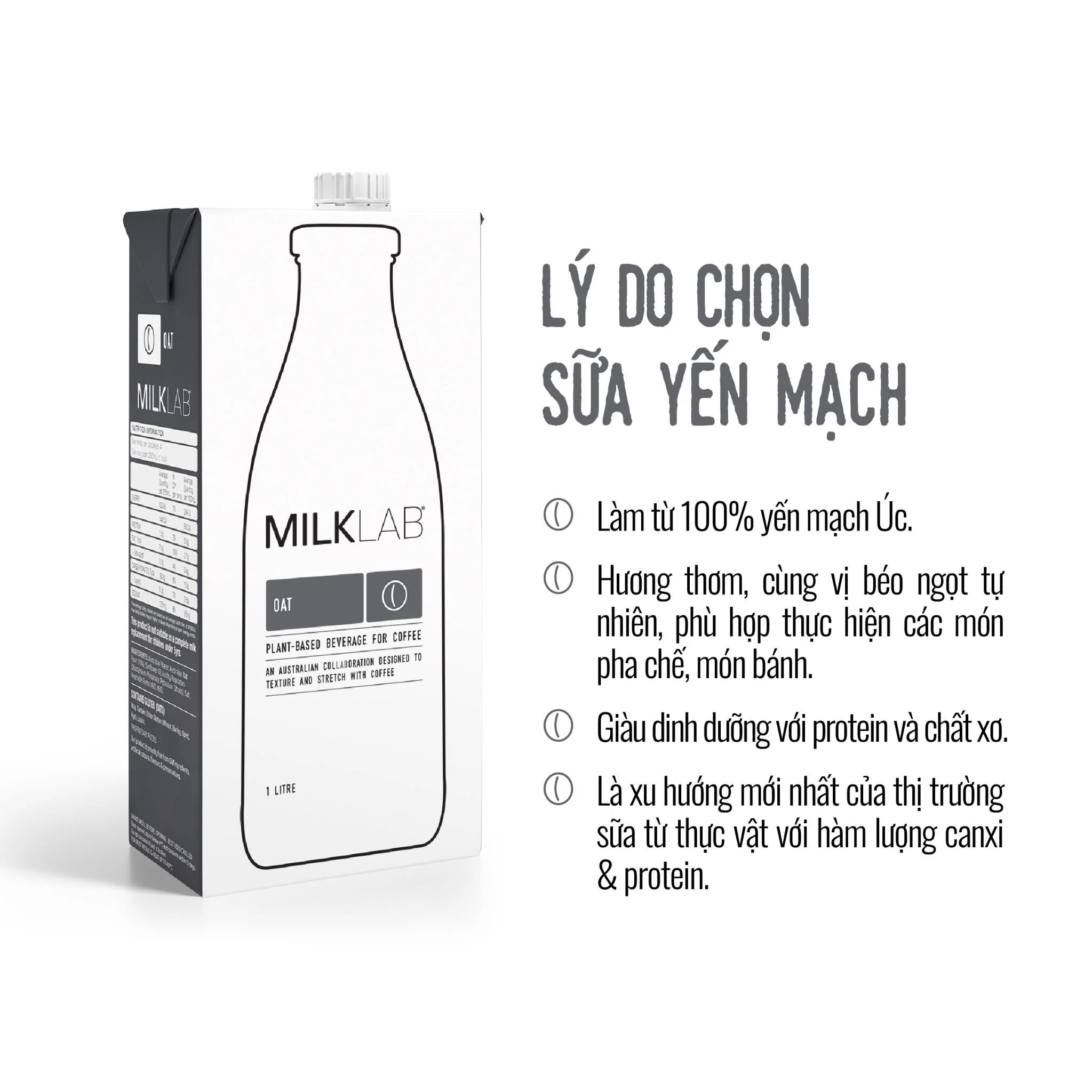 Sữa tươi MilkLab vị yến mạch hộp 1L (Thùng 8 hộp x 1L)