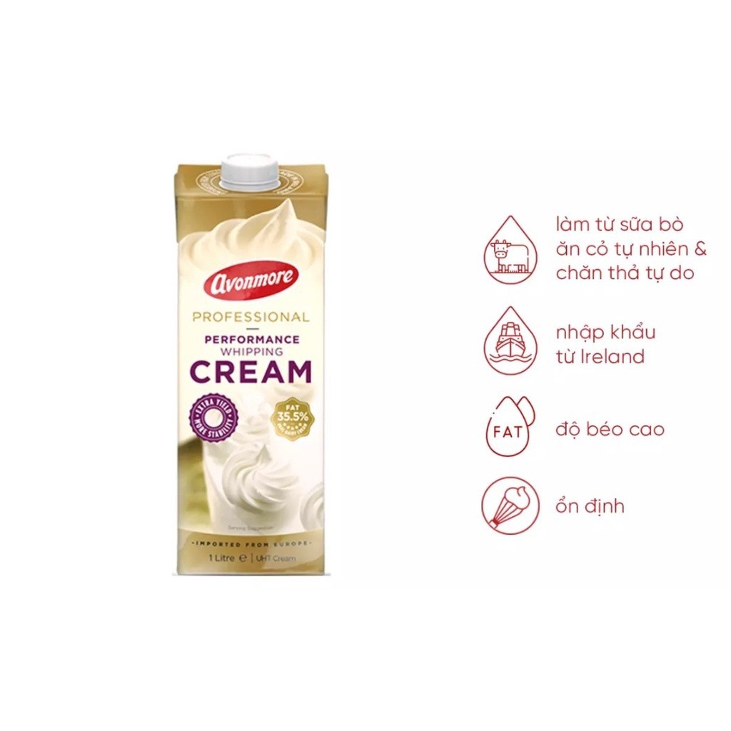 Whipping cream Avonmore, hộp 1L, xuất xứ Ireland