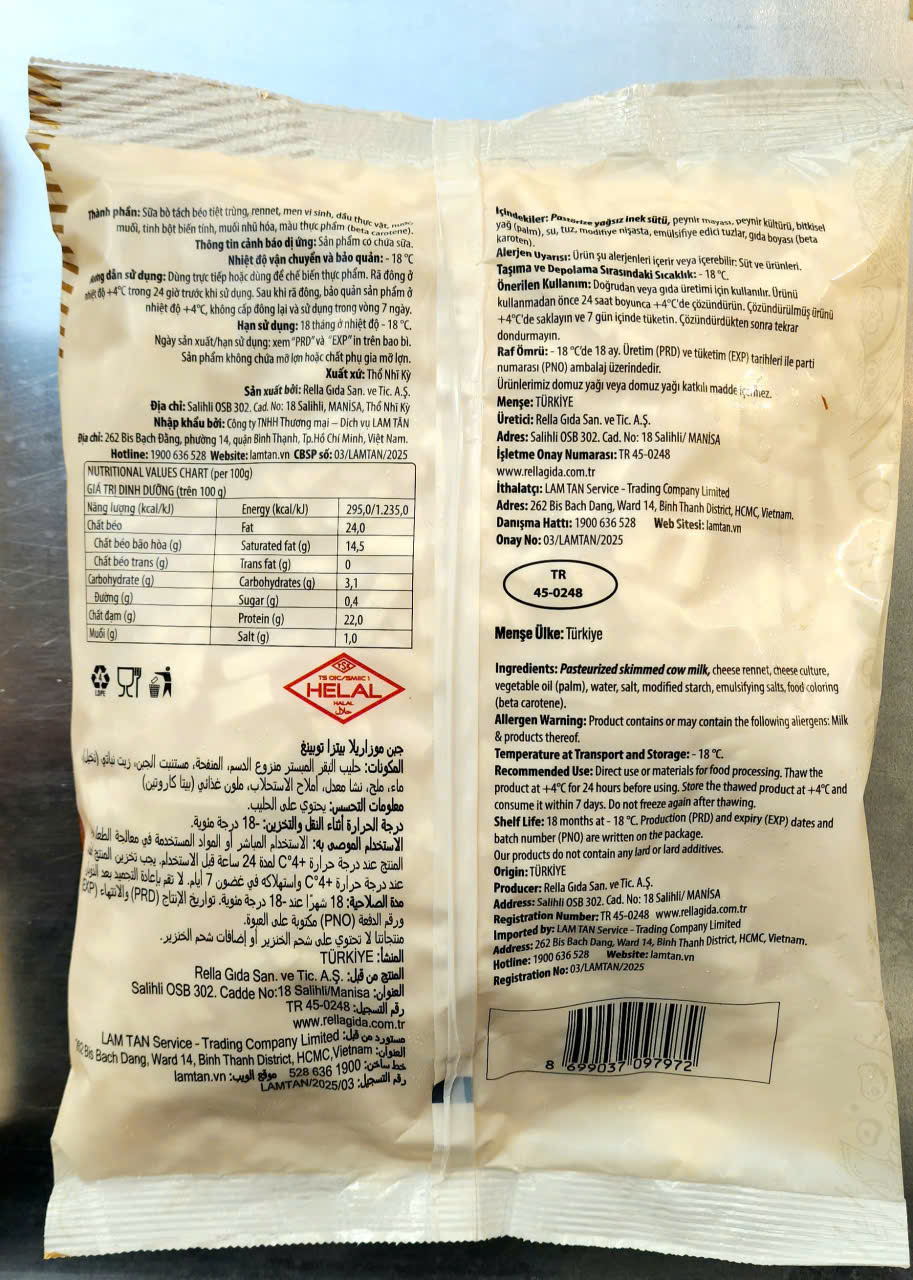 Phomai Mozzarella Rella bào gói 1kg