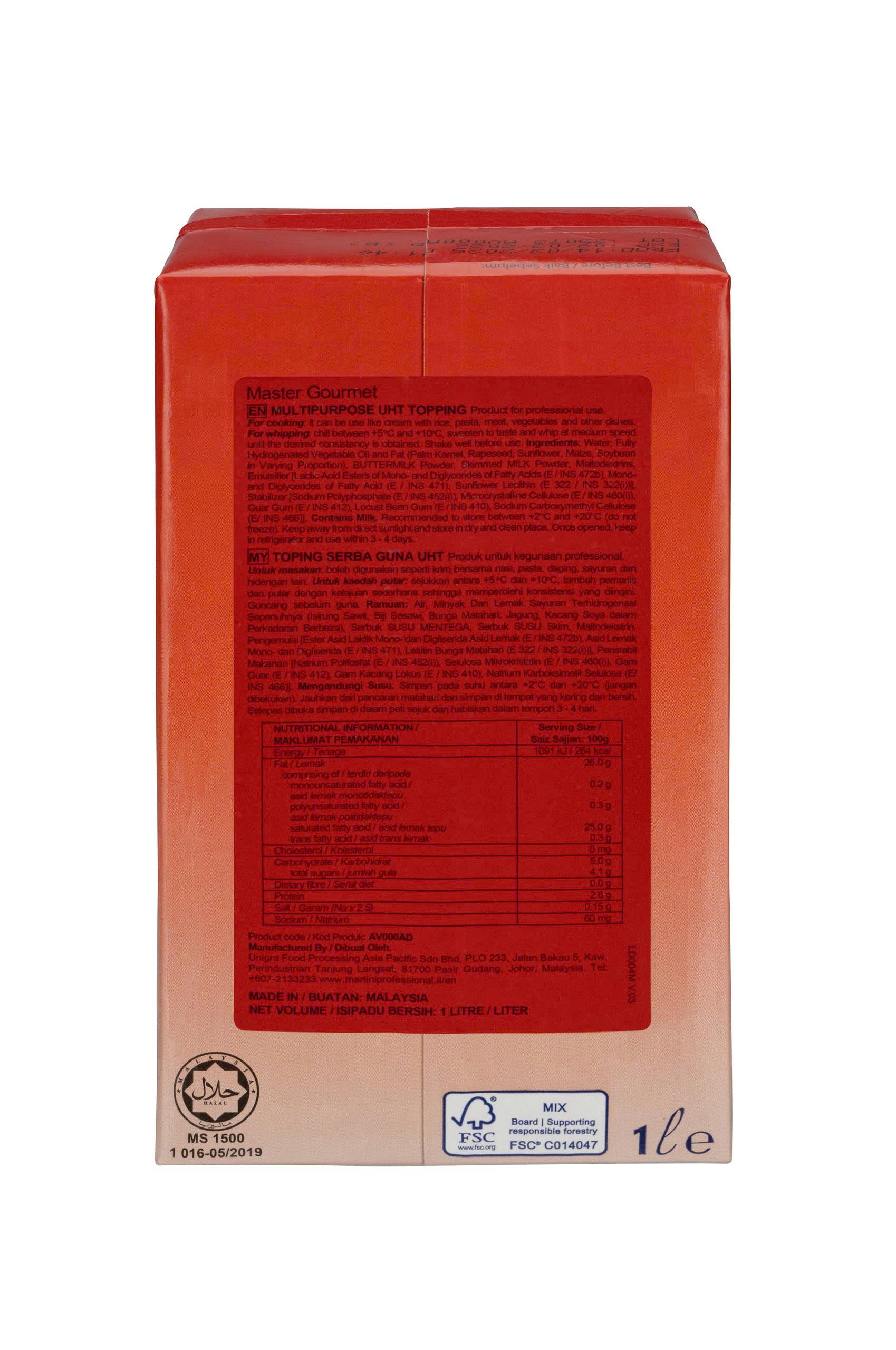 Kem Đa Dụng Martini Master Gourmet hộp 1L (thùng 12 hộp x 1L)