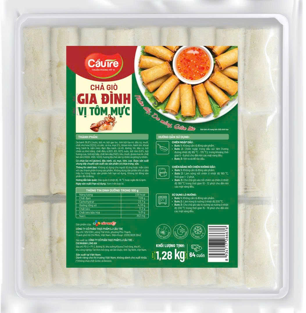 Chả Giò Gia Đình Vị Tôm Mực Cầu Tre Gói 1,28kg