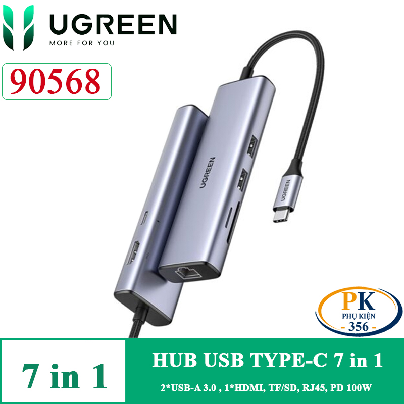 Ugreen 90568 hub USB-C 7 in 1 USB Type-C to HDMI Lan USB DP 100W CM512