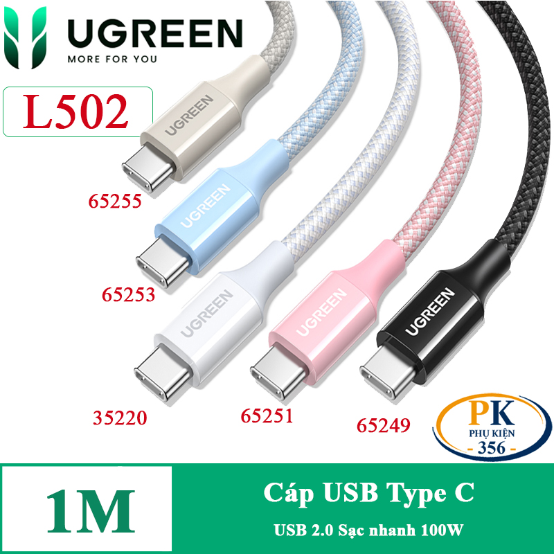 Ugreen 65249 cáp sạc nhanh 2 đầu type C 100W dài 1 M L502