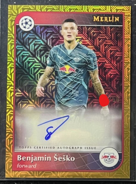 Benjamin Sesko 2024-25 Topps Merlin UCC Base Auto Gold Mojo Refractors /50 TLO
