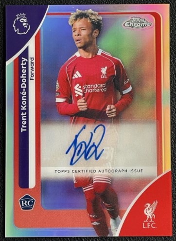 Trent Kone-Doherty 2025-26 Topps Chrome Premier League Refractor Auto RC Liverpool TLO