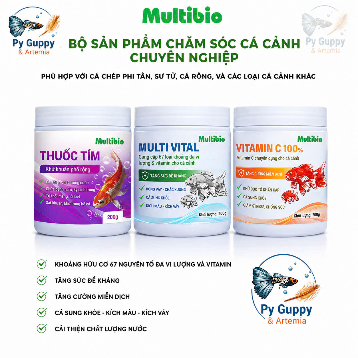 🐠 BỘ SẢN PHẨM CHĂM SÓC CÁ CẢNH CHUYÊN NGHIỆP MULTIBIO - TH UỐC TÍM - KHOÁNG MULTI VITAL - VITAMIN C🐠